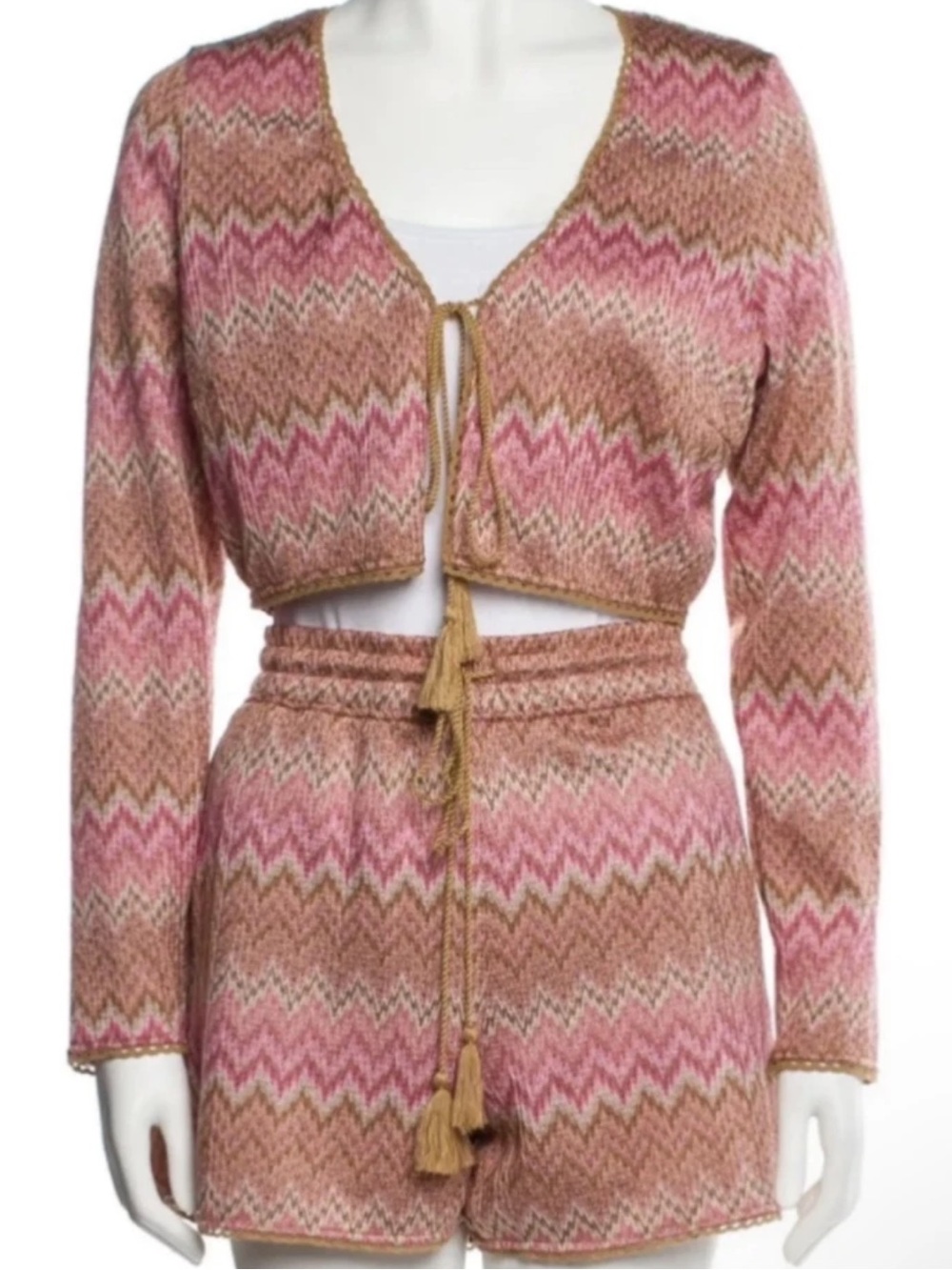House of Harlow 1960 Chevron Knit Set Pink & Beige Size Med NWT!